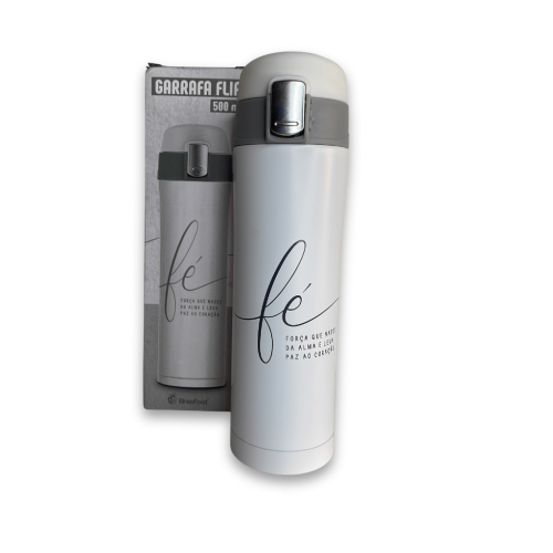GARRAFA TÉRMICA FLIP 500ML FÉ - FÉ FORÇA QUE NASC