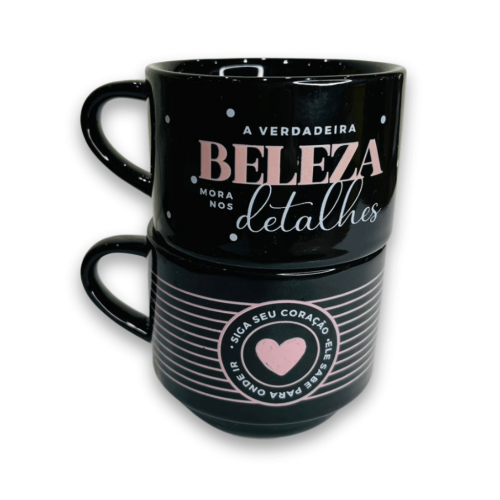CANECA EMPILHADA DUPLA - SIGA SEU CORAÇÃO