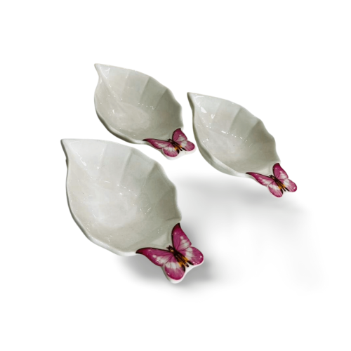 Conjunto 3 Bowls Porcelana Borboletas 13X7X3Cm