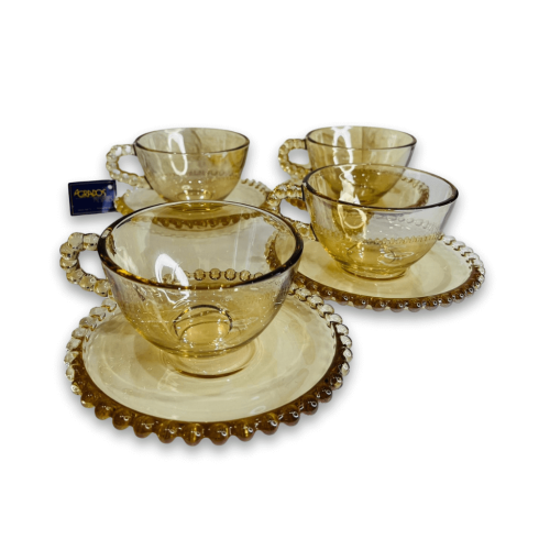 4 XÍCARAS CHÁ CRISTAL COM PIRES PEARL ÂMBAR 180ML
