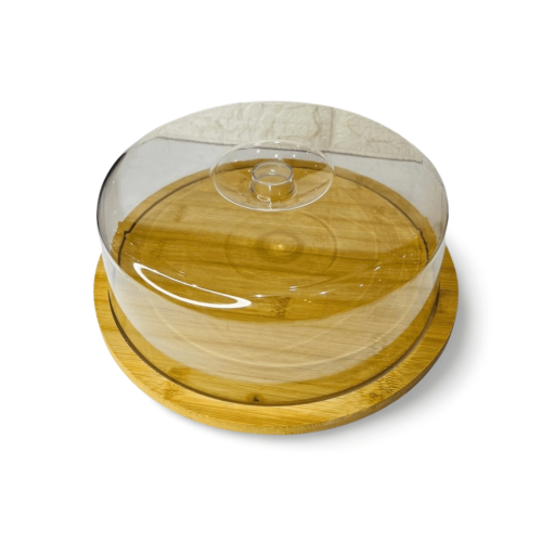 Prato Parabolo de Bambu Com Tampa de Plástico 28X28X9