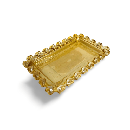 MINI TRAVESSA RETANGULAR DE CRISTAL DE CHUMBO CORAÇÃO ÂMBAR