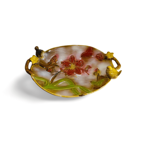 FRUTEIRA OVAL COM 2 PASSARINHOS PORCELANA