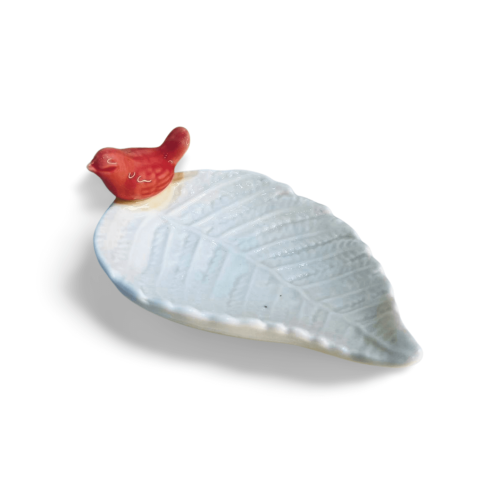 Petiskeira Folha Passarinho Porcelana