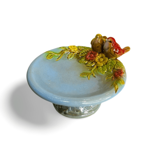 PETISKEIRA REDONDA PASSARINHO PEDESTAL PORCELANA