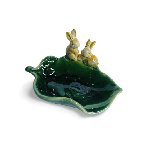 Petisqueira Folha 2 Coelhos Porcelana