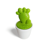 Pote de Cerâmica Com Tampa - Cactos - Verde E Branco Gelo
