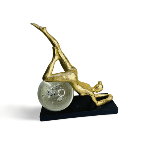 GINASTA DE RESINA E VIDRO DOURADA E PRETA