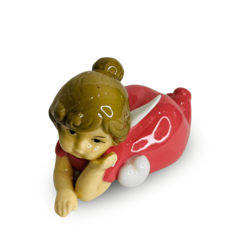 ESCULTURA DE PORCELANA VERMELHA ANJO