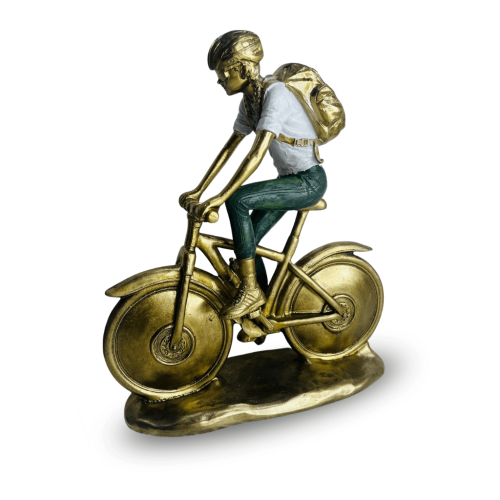 ESTATUETA MULHER COM BICICLETA