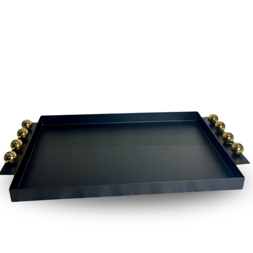 BANDEJA PRETA COM DETALHES ESFÉRICOS