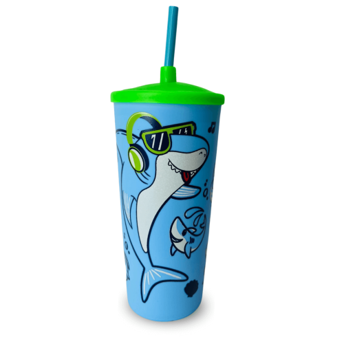 COPO PLÁSTICO COM CANUDO TEMAS - TUBARÃO