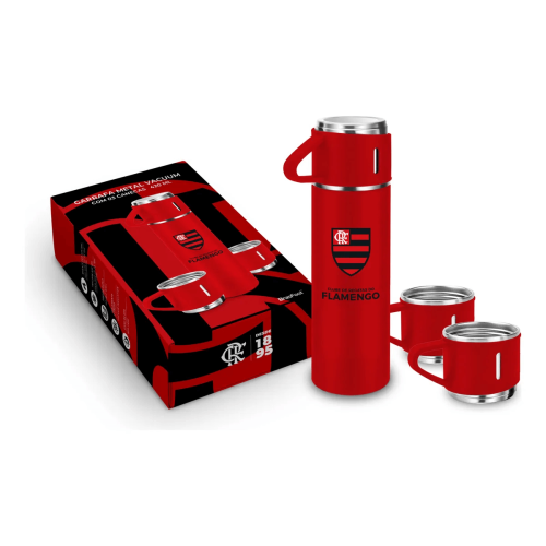 Garrafa Metal Vacuum Térmica Com 3 Canecas - Flamengo
