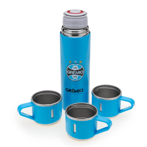 Garrafa Metal Vacuum Térmica Com 3 Canecas - Grêmio