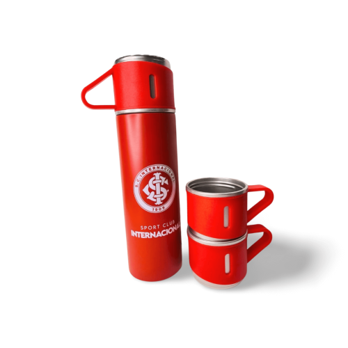 GARRAFA METAL VACUUM TÉRMICA COM 3 CANECAS - INTER