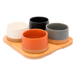 Conjunto Petisqueira Com Bandeja de Bambu E 4 Potes