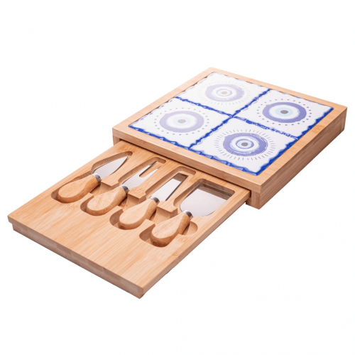 Conjunto 6 Peças Para Queijo Tábua Com Gaveta Olho Grego