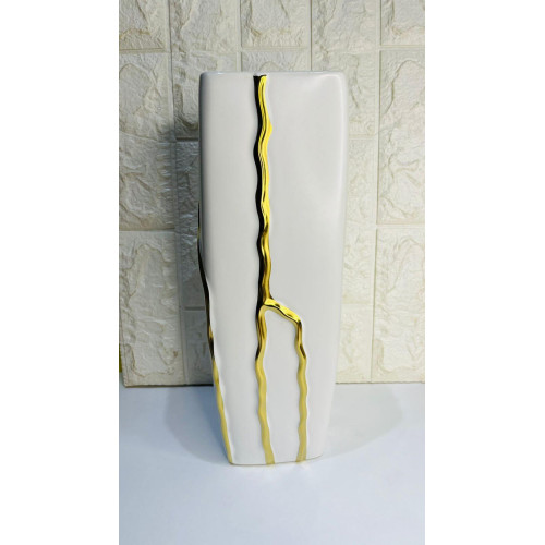 Vaso Decorativo Cerâmica (Branco Dourado)