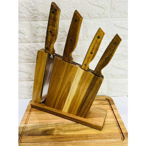 Jogo Facas Aço Inox Com 6 Peças Com Tábua