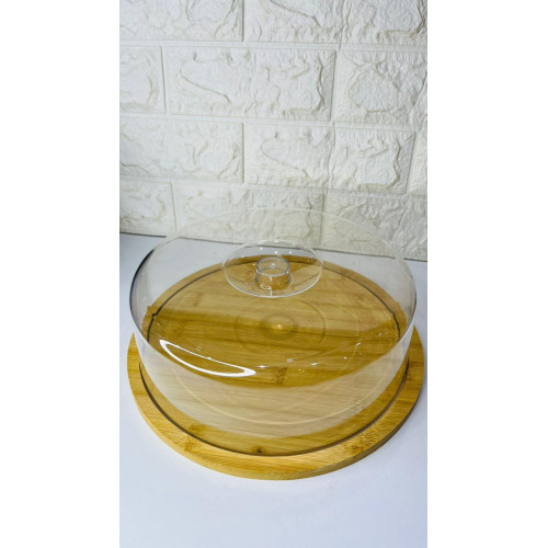 Prato Parabolo de Bambu Com Tampa de Plástico 28X28X9