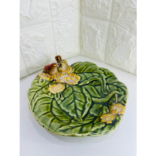 Petiskeira Passarinho Folha Redonda Porcelana