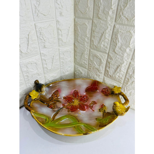 Fruteira Oval Com 2 Passarinhos Porcelana