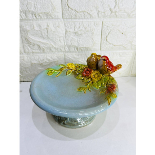 Petiskeira Redonda Passarinho Pedestal Porcelana