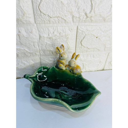 Petisqueira Folha 2 Coelhos Porcelana