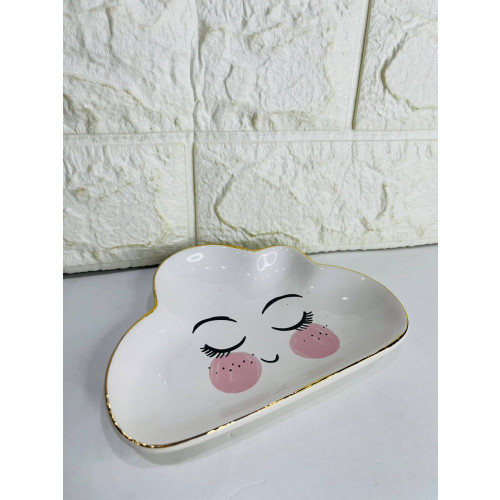 Porta Joia Cerâmica Gato Branco E Dourado