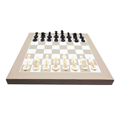 Tabuleiro Cru E Preto Madeira E Couro Sintético