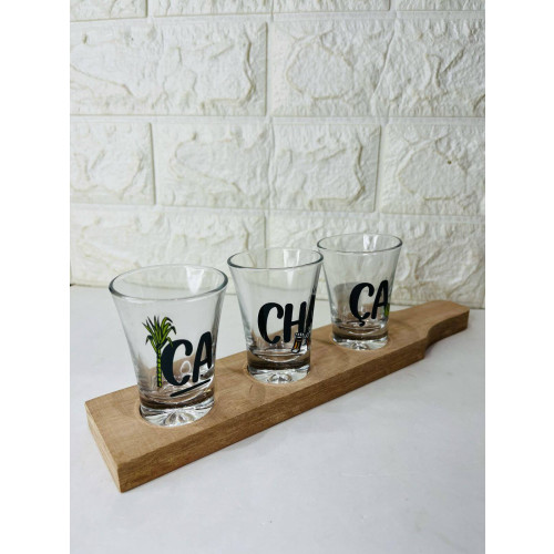 Copo Dose Com 3 Unidades Régua Madeira - Cachaça