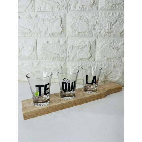 Copo Dose Com 3 Unidades Régua Madeira - Tequila