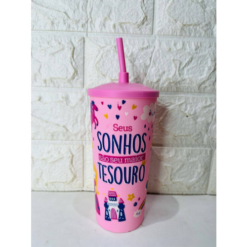 Copo Plástico Com Canudo Temas - Seus Sonhos