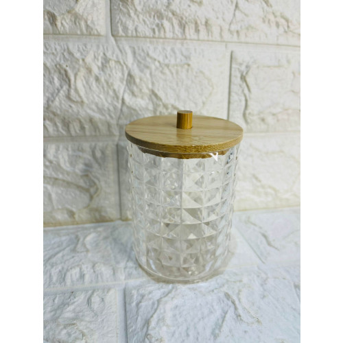 Porta Cotonete Com Tampa de Bambu